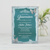 Blauwgroen zilveren diamantvlinder kaart (Staand voorkant)