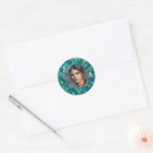 Blauwgroen zilveren foto van glitter vlinder ronde sticker (Envelop)
