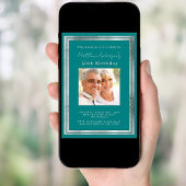 Blauwgroen zilveren foto verjaardag kaart