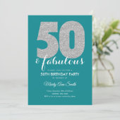 Blauwgroen Zilveren Glitter 50 & Fabulous Birthday Kaart (Staand voorkant)