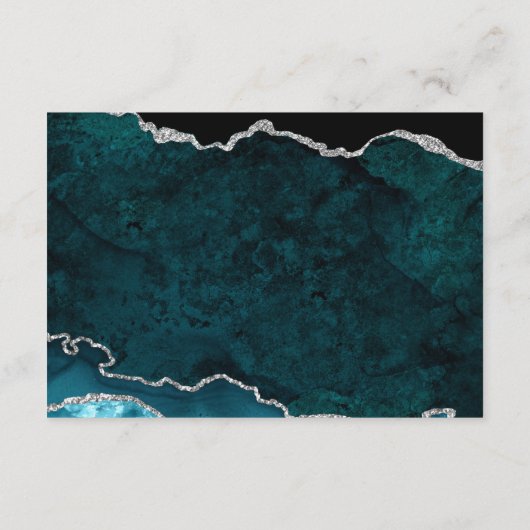 Blauwgroen Zilveren Glitter Agate Wedding Accommod Informatiekaartje (Achterkant)