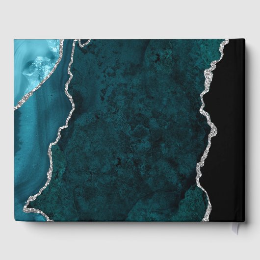 Blauwgroen zilveren glitter Agate Wedding Gastenboek (Achterkant)
