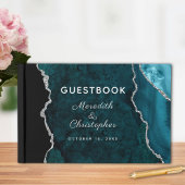 Blauwgroen zilveren glitter Agate Wedding Gastenboek