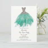 Blauwgroen & Zilveren Glitter Glam Jurk Pre Prom P Kaart (Staand voorkant)