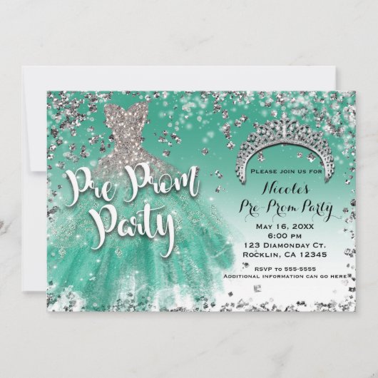 Blauwgroen & Zilveren Glitter Glam Jurk Pre Prom P Kaart (Voorkant)
