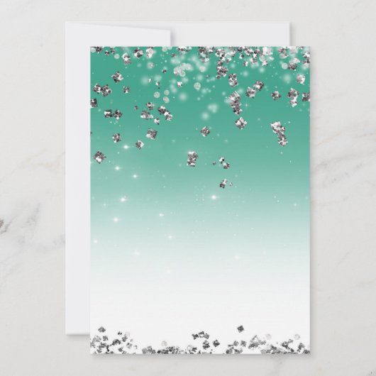 Blauwgroen & Zilveren Glitter Glamour Jurk Sweet 1 Kaart (Achterkant)