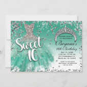 Blauwgroen & Zilveren Glitter Glamour Jurk Sweet 1 Kaart (Voorkant)