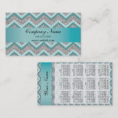 Blauwgroen Zilveren Glitter Zigzag Pocket 2019 Kal Visitekaartje (Voorkant / Achterkant)