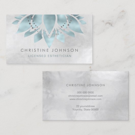 blauwgroen zilveren lotus visitekaartje (Voorkant / Achterkant)