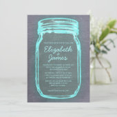 Blauwgroen Zilveren  Mason Jar Wedding Invitations Kaart (Staand voorkant)
