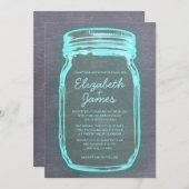 Blauwgroen Zilveren  Mason Jar Wedding Invitations Kaart (Voorkant / Achterkant)