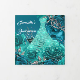 Blauwgroen zilveren roos vrouwen PHOTO bloederige  Drieluik Uitnodiging