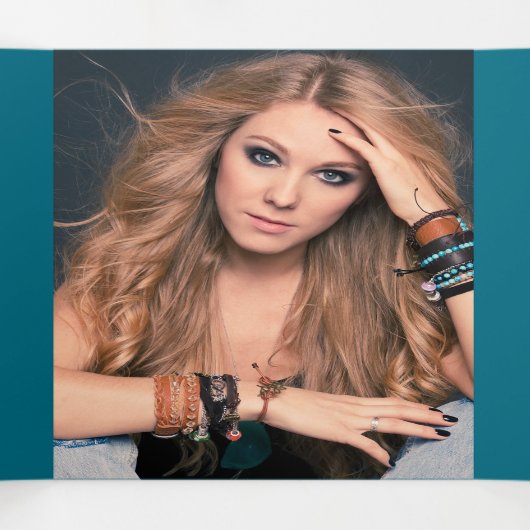 Blauwgroen zilveren roos vrouwen PHOTO bloederige  Drieluik Uitnodiging (Binnenkant midden)