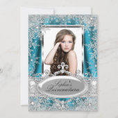 Blauwgroen zilveren sparkle Jewel Snowflake Quince Kaart (Voorkant)