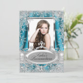 Blauwgroen zilveren sparkle Jewel Snowflake Quince Kaart (Staand voorkant)