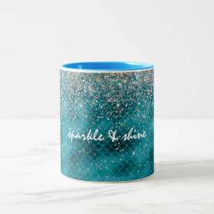 Blauwgroen zilveren Sparkle Mermaid Tweekleurige Koffiemok