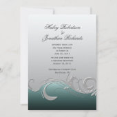 Blauwgroen zilveren  wervelingen na bruiloft kaart (Voorkant)