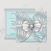 Blauwgroen Zilveren Zebra Noite Ribbon & Joodse Bo Kaart (Voorkant / Achterkant)