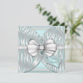 Blauwgroen Zilveren Zebra Noite Ribbon & Joodse Bo Kaart (Staand voorkant)