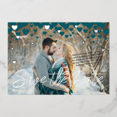 Blauwgroen, zilverharten, winterbruiloft of Valent Folie Uitnodiging (Voorkant)