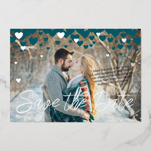 Blauwgroen, zilverharten, winterbruiloft of Valent Folie Uitnodiging (Voorkant)