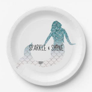 Blauwgroen zilversparkle Glitter Mermaid Papieren Bordje