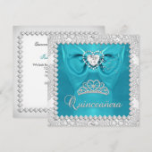 Blauwgroen zilverwitte Quinceanera 15e verjaardag Kaart (Voorkant / Achterkant)