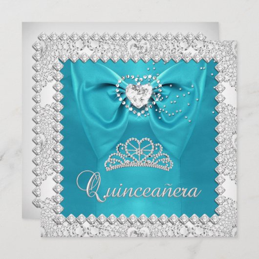 Blauwgroen zilverwitte Quinceanera 15e verjaardag Kaart (Voorkant / Achterkant)