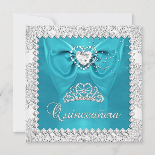Blauwgroen zilverwitte Quinceanera 15e verjaardag Kaart (Voorkant)