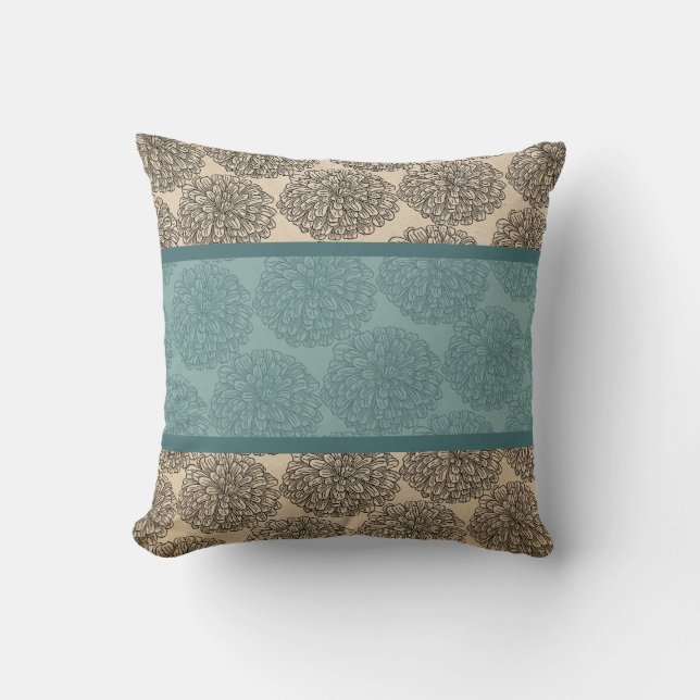 Blauwgroen  Zinnia Pillow Kussen (Voorkant)