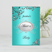 blauwgroen zoet 16-jarige partij kaart (Staand voorkant)