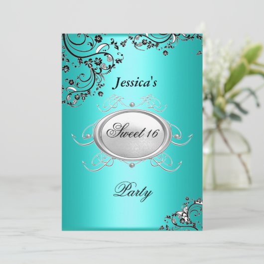 blauwgroen zoet 16-jarige partij kaart (Staand voorkant)