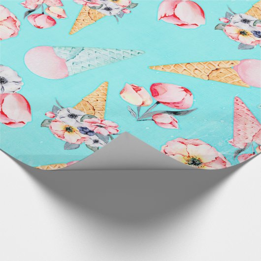 Blauwgroen zomerventilator - IJskoon - patroon Cadeaupapier (Hoek)