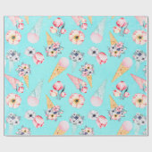 Blauwgroen zomerventilator - IJskoon - patroon Cadeaupapier (Vlak)