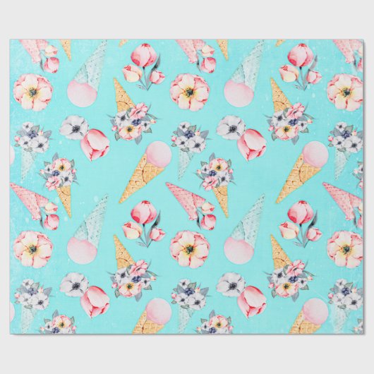 Blauwgroen zomerventilator - IJskoon - patroon Cadeaupapier (Vlak)