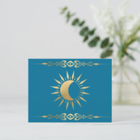 Blauwgroen Zon Maan Wicca Briefkaart | Mystieke zo