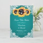 Blauwgroen zonnebloem bewaar de datumkaarten save the date (Staand voorkant)