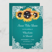 Blauwgroen zonnebloem bewaar de datumkaarten save the date (Voorkant / Achterkant)