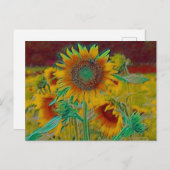 Blauwgroen zonnebloem briefkaart (Voorkant / Achterkant)