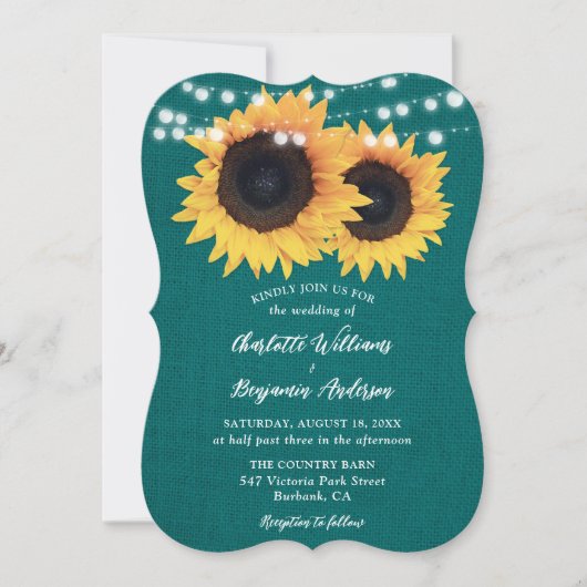 Blauwgroen Zonnebloem Burlap Hearts String Lights  Kaart (Voorkant)