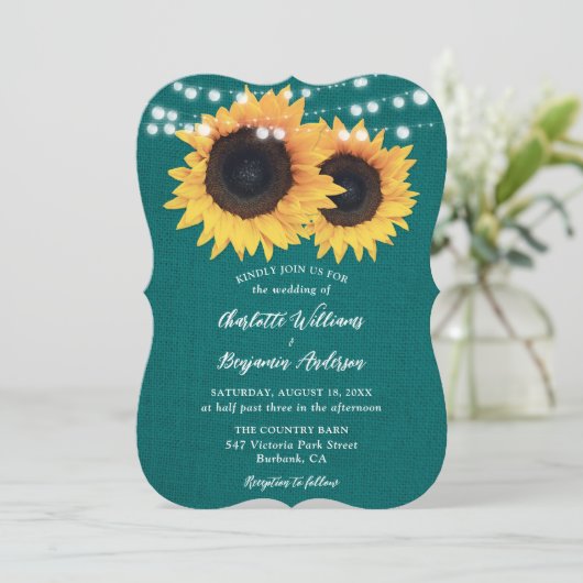 Blauwgroen Zonnebloem Burlap Hearts String Lights  Kaart (Staand voorkant)