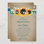 Blauwgroen  Zonnebloem Burlap Wedding Kaart (Voorkant / Achterkant)