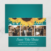 Blauwgroen zonnebloem Foto bespaart datumkaarten Save The Date (Voorkant / Achterkant)
