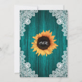 Blauwgroen Zonnebloem Hout Bloemen Kant Wedding Kaart (Achterkant)