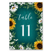 Blauwgroen Zonnebloem Land Bruiloft Tafel Aantal K Kaart (Voorkant)