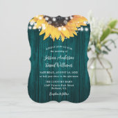 Blauwgroen zonnebloem Rustic Barn Wood Wedding Kaart (Staand voorkant)
