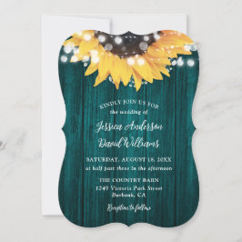 Blauwgroen zonnebloem Rustic Barn Wood Wedding Kaart