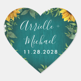 Blauwgroen Zonnebloem Rustieke Bruiloft Gunsten St Hart Sticker