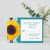 Blauwgroen Zonnebloem - Rustige Landbruiloft RSVP- RSVP Kaartje (Staand voorkant)