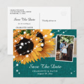 Blauwgroen zonnebloem sparen de Datum Foto Briefka Aankondigingskaart (Voorkant / Achterkant)